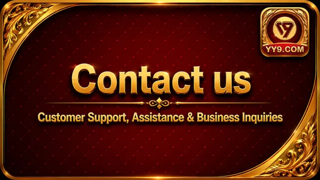 YY9 Game Contact Us page banner with customer support and business inquiries
